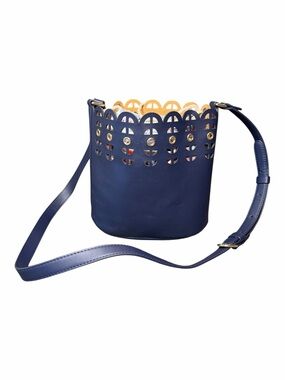 Stella & Dot Navy Laser-Cut Bucket Crossbody